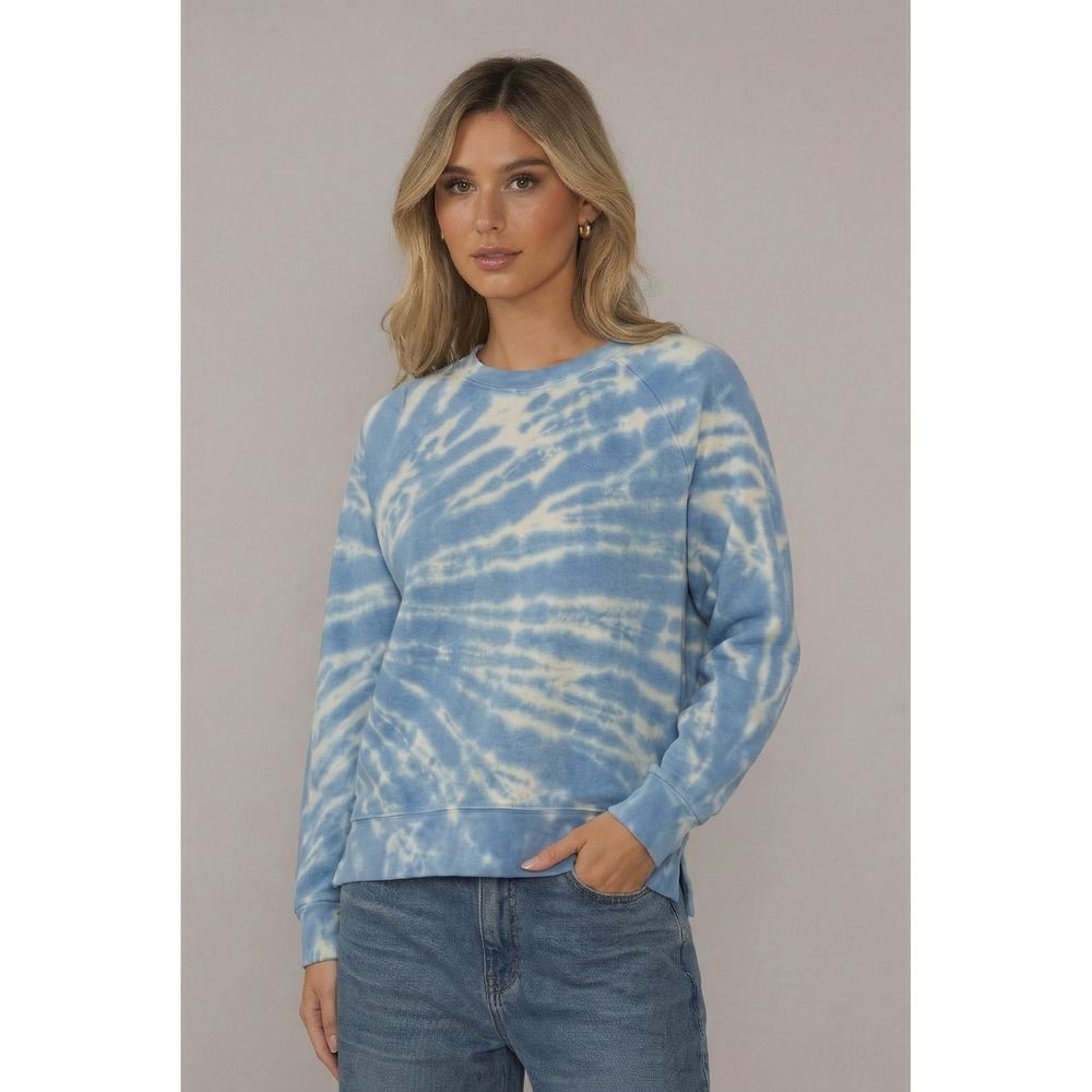 Zella Tie Dye Raglan Sweatshirt Large Blue White Crewneck Athleisure Excellent